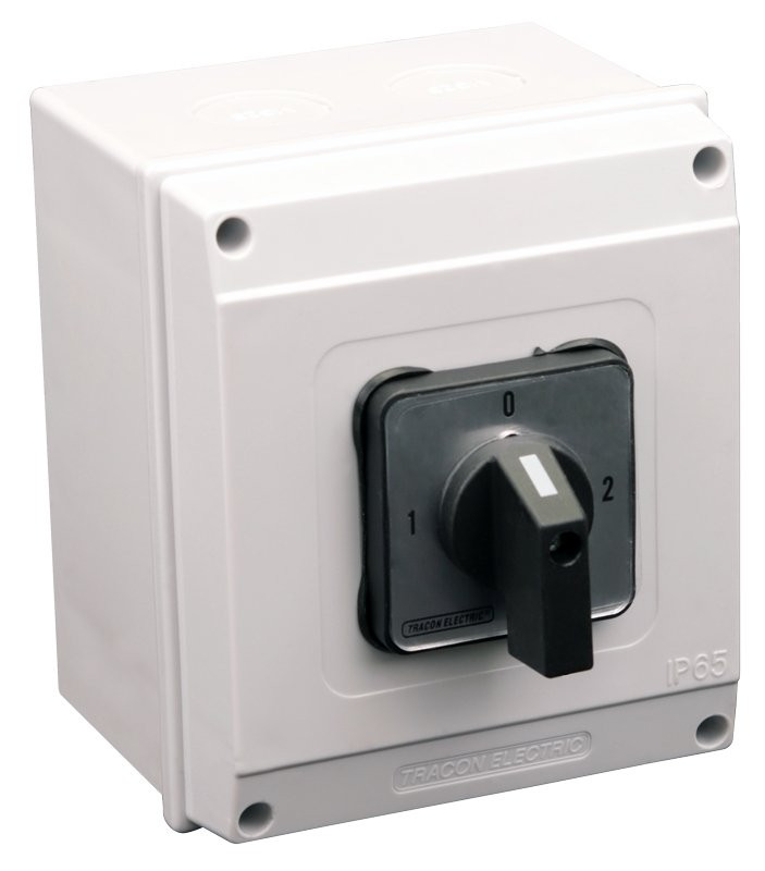 Grebenasto stikalo z ohišjem, (1-0-2) 400V, 25A, 2×4P, 7,5kW, 48×48mm, 90°, IP65