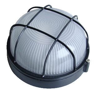 Ladijska svetilka, z mrežo, okrogla, kovinska, 230V, E27, max. 60W, IP44, črna