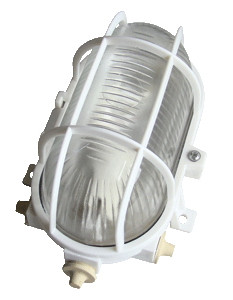 Ladijska svetilka, z mrežo, ovalna, kovinska, 230V, E27, max. 60W, IP44, bela