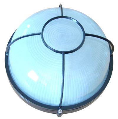 Ladijska svetilka, z mrežo, okrogla, kovinska, 230V, E27, max. 100W, IP44, črna