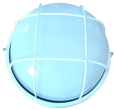Ladijska svetilka, z mrežo, okrogla, kovinska, 230V, E27, max. 100W, IP44, bela