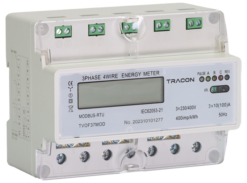 Neposredni števec el. energije, MODBUS, 3F, LCD, 7modulni 400VAC / 10(100)A