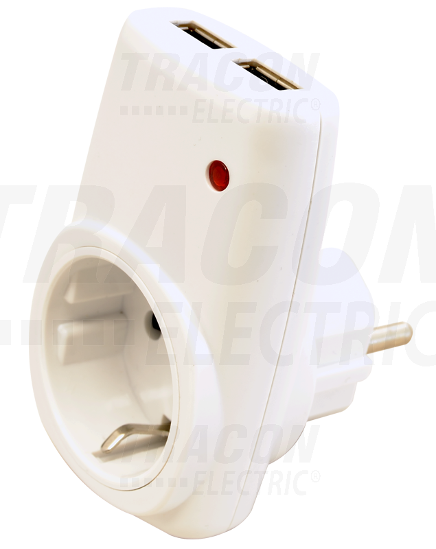 Vtičnica z dvojnim USB izhodom, bela 85-265 VAC 50/60 Hz; USB: 5 VDC, max. 2,1 A