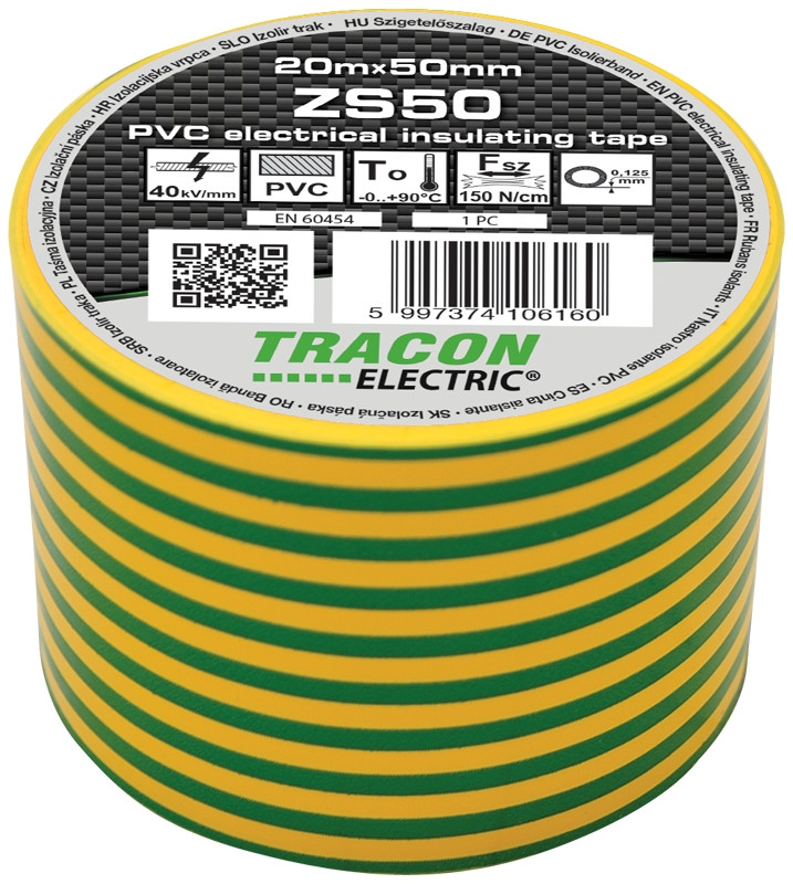 PVC izolirni trak 20m x 50mm rumeno/zelen