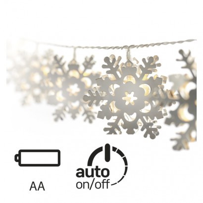 LED dekoracija - girlanda, kovinske snežinke,3×AA,WW, timer