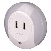 Nočna svetilka za vtičnico s senzorjem + USB port 230VAC, 50Hz, 1W, 1A/2A