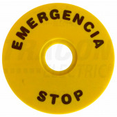 Oznaka z napisom EMERGENCY STOP d=90mm; ABS
