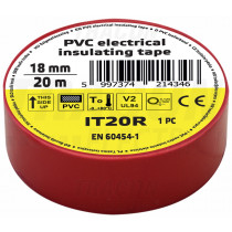 Izolirni trak, rdeči 20m×18mm, PVC, 0-80°C, 5.5kV/mm
