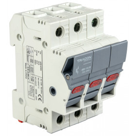 Varovalčno ločilno stikalo za cilindrične varovalke 32A, 10x38mm, Un=400V/690V, AC22B, 3P, LED
