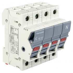 Varovalčno ločilno stikalo za cilindrične varovalke 32A, 10x38mm, Un=400V/690V, AC22B, 3P+N right, LED