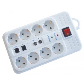 Oglati podaljšek 8 vtičnic, 3 m, stikalo+zaščita, koax+tel.