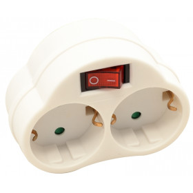 Priključni adapter s stikalom, beli 250 VAC 16 A 2×SCHUKO, max. 3680 W