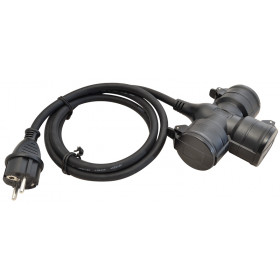 Prenosni trojni razdelilec, gumijasti 250 VAC, 16 A, 3×Shuko, max. 3680 W, IP44, 1,5m