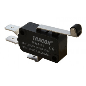 Pozicijsko stikalo, mikro, z ročajem in koleščkom 10(3)A / 250V AC, 28mm, 6,3x0,8 mm, IP00