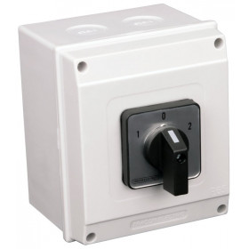 Grebenasto stikalo z ohišjem, (1-0-2) 400V, 25A, 2×4P, 7,5kW, 48×48mm, 60°, IP65