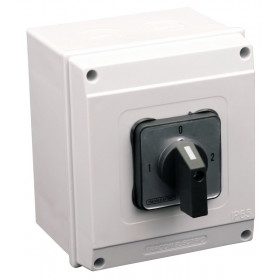 Grebenasto stikalo z ohišjem, (1-0-2) 400V, 25A, 2×4P, 7,5kW, 48×48mm, 90°, IP65