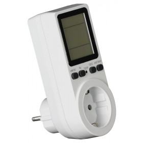 Števec el. energije, LCD, za vtičnico 230 V, 50 Hz, 16 A, 3680 W, V, A, W, kWh, Hz, cosfi, cost