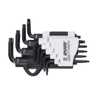 Ključi inbus tx z luknjo na pvc obešalu UNIOR 220/7TXNPH, TX9-TX40 / 9kos, 617077