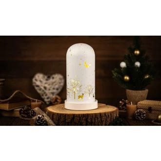 LED božična steklena krogla, pokrajina, na baterije Timer 6+18h, 10LED, 3000K, 3xAA, CHRGW10WW