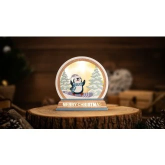 LED božični okrasek, pingvin, les, na baterije Timer 6+18h, 5LED, 3000K, 2xAAA, CHRSBP5WW