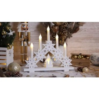 Piramida LED božič. sveče, zvezda, lesena, bela, na baterije Timer 6+18h, 5LED, 3000K, 2xAA, CHRSTCANWW5WW
