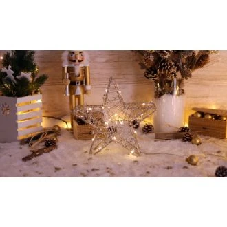 Božična svetlobna zvezda, zlata, kovina, na baterije Timer 6+18h, 20LED, 3000K, 2xAA, CHRSTG20GWW