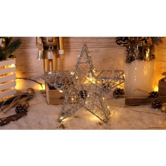 Božična svetlobna LED zvezda, srebrna, kovina, na baterije Timer 6+18h, 20LED, 3000K, 2xAA, CHRSTG20SWW