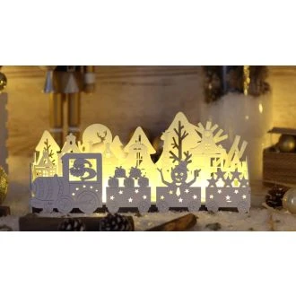 Božični LED vlak, leseni, beli, na baterije Timer 6+18h, 10LED, 3000K, 3xAA, CHRTRAWW10WW