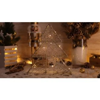 Božična svetlobna LED smreka, zlata, kovina, na baterije Timer 6+18h, 15LED, 3000K, 2xAA, CHRTRG15GWW