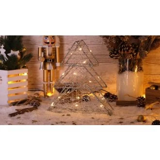 Božična svetlobna LED smreka, srebrna, kovina, na baterije Timer 6+18h, 15LED, 3000K, 2xAA, CHRTRG15SWW