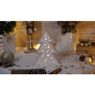 Božična svetlobna LED smreka, lesena, na baterije Timer 6+18h, 4LED, 3000K, 2xAA, CHRTRW4WW