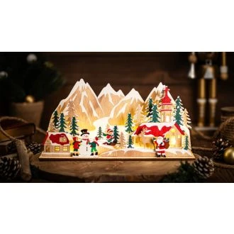 LED božična vasica, les, na baterije Timer 6+18h, 15LED, 3000K, 2xAA, CHRVILLC15WW