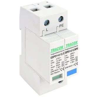 AC prenapet. odvodnik tipa T1+T2, zamenljiv zaščit. element Uc:275V; Iimp:12,5kA; In:20/40kA; Imax:50kA; Up:1,3kV; 1+1P, ESPD1+2-12.5-1+1P