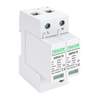 AC prenapet. odvodnik tipa T2, zamenljiv zaščit. element Uc:275V; In:40kA; Imax:70kA; Up:1,7kV; 2P, ESPD2-70-2P
