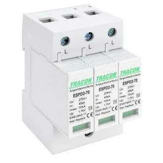 AC prenapet. odvodnik tipa T2, zamenljiv zaščit. element Uc:275V; In:40kA; Imax:70kA; Up:1,7kV; 3P, ESPD2-70-3P