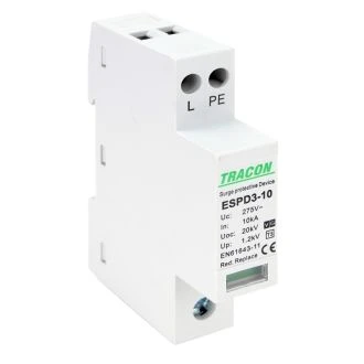 AC prenapet. odvodnik tipa T3, vgrajen zaščit. element Uc:275V; In:10kA; Uoc:20kV; Up:1,2kV; 1+1P, ESPD3-10-1+1P