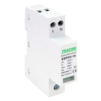 AC prenapet. odvodnik tipa T3, vgrajen zaščit. element Uc:275V; In:10kA; Uoc:20kV; Up:1,2kV; 2P, ESPD3-10-2P