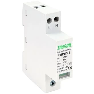 AC prenapet. odvodnik tipa T3, vgrajen zaščit. element Uc:275V; In:5kA; Uoc:10kV; Up:1,2kV; 2P, ESPD3-5-2P
