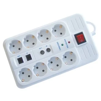 Oglati podaljšek 8 vtičnic, 3 m, stikalo+zaščita, koax+tel., HNKTM8-3M-KT