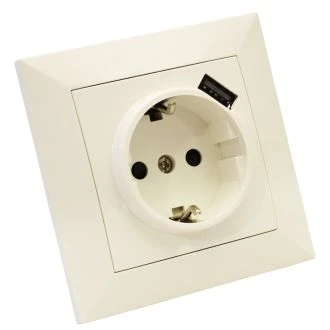 Podometna vtičnica z USB  16A 250V~ 2P+T,USB:5V,2100mA ,50Hz, USB-21