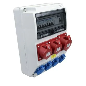 Priključna omarica z zaščito Prot.:RCCB,MCB, Out:4×SCHUKO+2×16A(3P+N+E)+1×32A(3P+N+E), TDB03-12MV