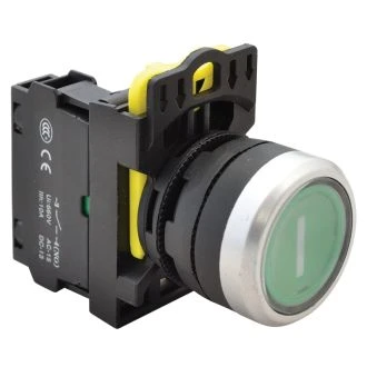 Označeno tipkalo, zeleno, (bela I) 1×NO, 5A/230V AC-15, IP65, NYG3-P1