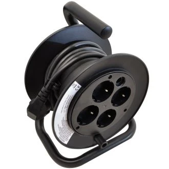 Mini kovinska kabelska roleta, kovinsko ogrodje 250V AC, 13 A, 3×1,5mm2, 4×SCHUKO, 15m, H05VV-F, IP20, KD-4/15-B