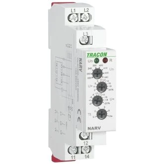Trifazni rele za opazovanje napetosti AC 220-460V, U> U< = +/-2-20%, t=0,1-10s, Asymm 8%, NARV
