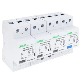 AC prenapet. odvodnik tipa T1+T2, vgrajen zaščit. element Uc:385V; Iimp:50kA; In:50kA; Imax:160kA; Up:2,5kV; 4P, ESPD1+2-50-4P
