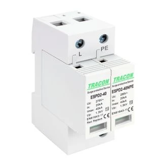 AC prenapet. odvodnik tipa T2, zamenljiv zaščit. element Uc:275/255V; In:20kA; Imax:40kA; Up:1,3/1,5kV; 1+1P, ESPD2-40-1+1P