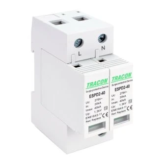 AC prenapet. odvodnik tipa T2, zamenljiv zaščit. element Uc:275V; In:20kA; Imax:40kA; Up:1,3kV; 2P, ESPD2-40-2P