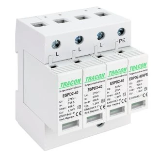 AC prenapet. odvodnik tipa T2, zamenljiv zaščit. element Uc:275/255V; In:20kA; Imax:40kA; Up:1,3/1,5kV; 3+1P, ESPD2-40-3+1P