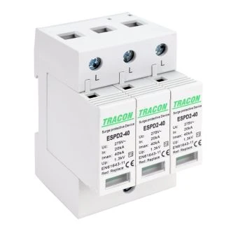 AC prenapet. odvodnik tipa T2, zamenljiv zaščit. element Uc:275V; In:20kA; Imax:40kA; Up:1,3kV; 3P, ESPD2-40-3P