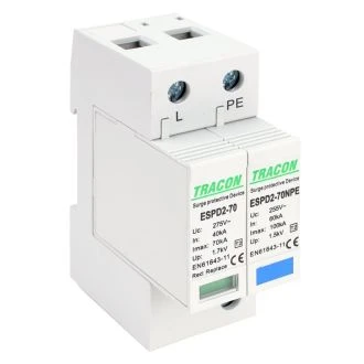 AC prenapet. odvodnik tipa T2, zamenljiv zaščit. element Uc:275/255V; In:40kA; Imax:70kA; Up:1,7/1,5kV; 1+1P, ESPD2-70-1+1P